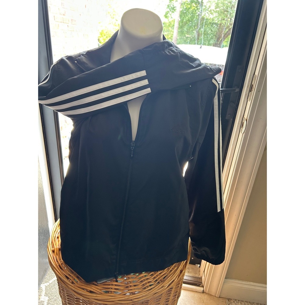 Track Jacket Black Full Zip Mock Neck Three Stripe Athletic Windbreaker Adidas